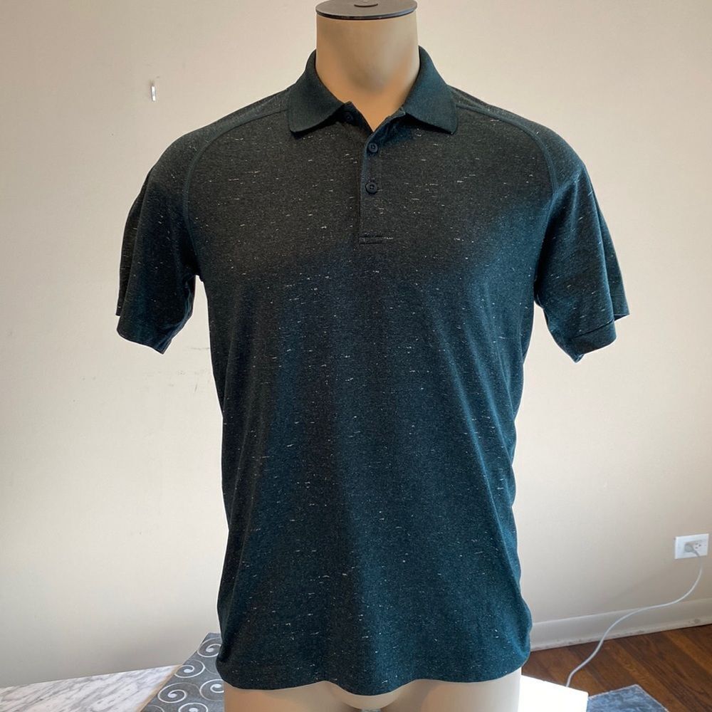Lululemon Small Metal Vent Tech Polo Shirt Forest Green Ribbed Collar